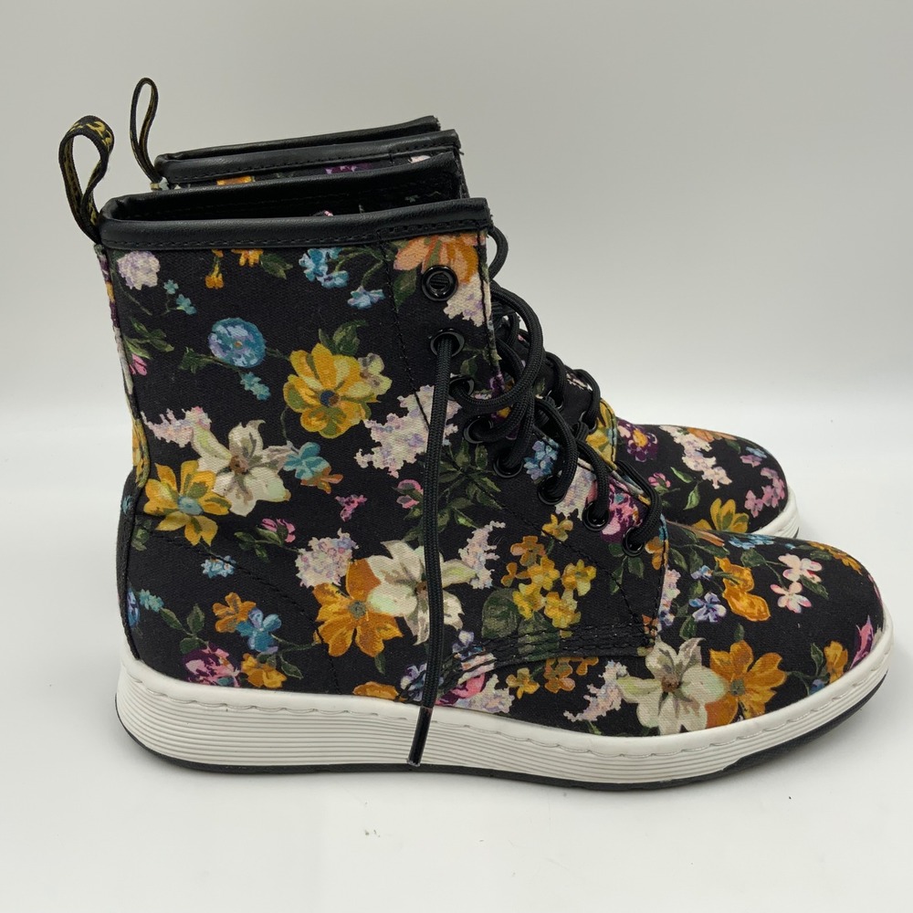 Dr. Martens Newton DF Floral Canvas Boots Black Multi Women 9 Lightweight 8-Eye - Picture 3 of 9